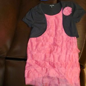 Pink Shirt with black attached throw over